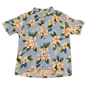 Two Palms Hawaiian Shirt Made in Hawaii Hibiscus Flower XL Blue Beach Summer